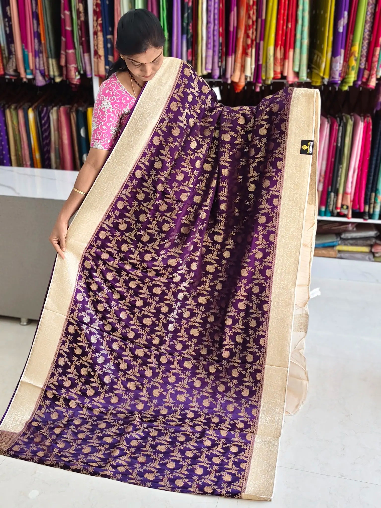 Satin Banarasi saree - Banarasi Sarees by Shreekari Silks Satin Banarasi saree