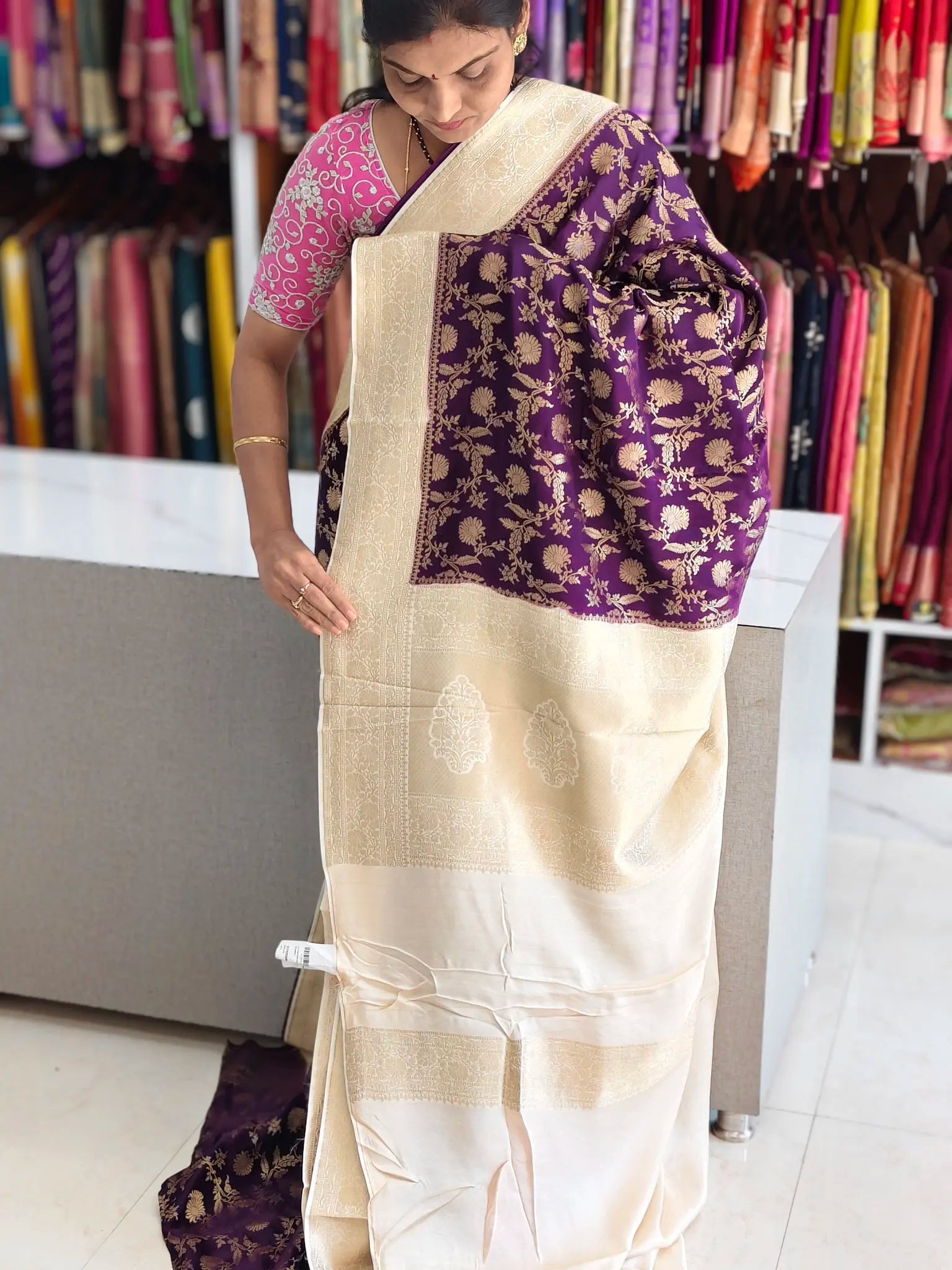 Satin Banarasi saree - Banarasi Sarees by Shreekari Silks Satin Banarasi saree - Image 2