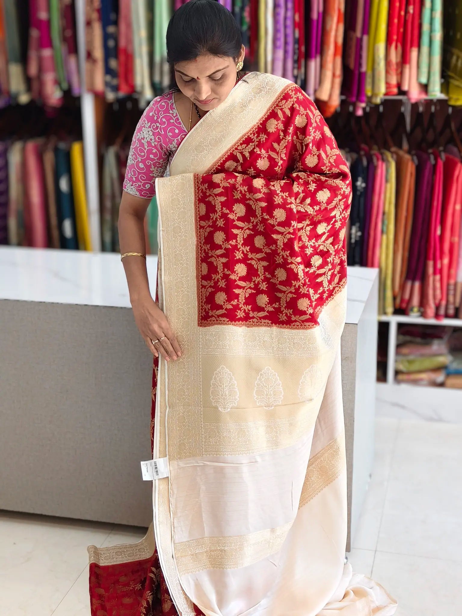 Satin Banarasi saree - Banarasi Sarees by Shreekari Silks Satin Banarasi saree - Image 2