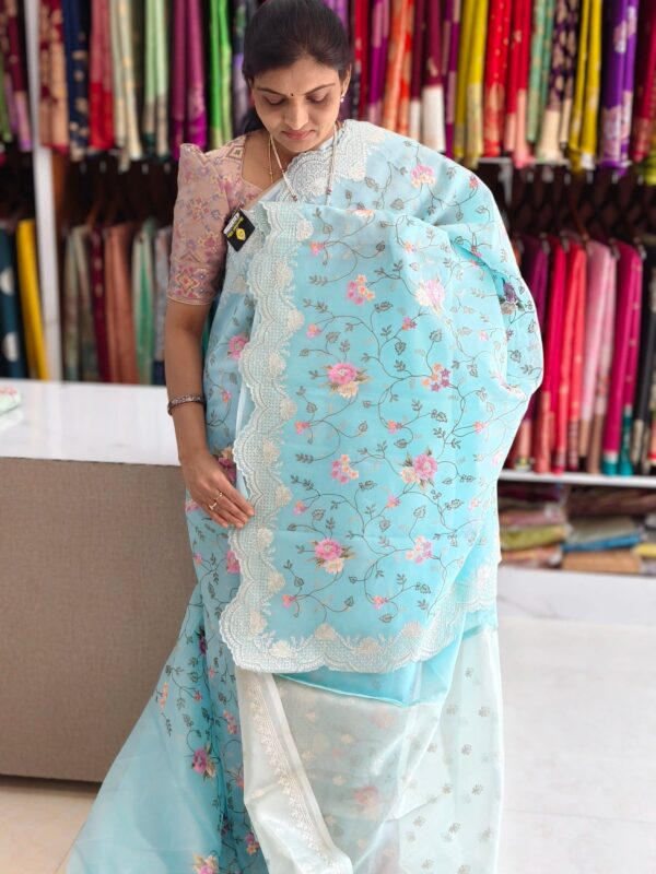 Kora Banarasi allover embroidery work saree - Banarasi Sarees by Shreekari Silks