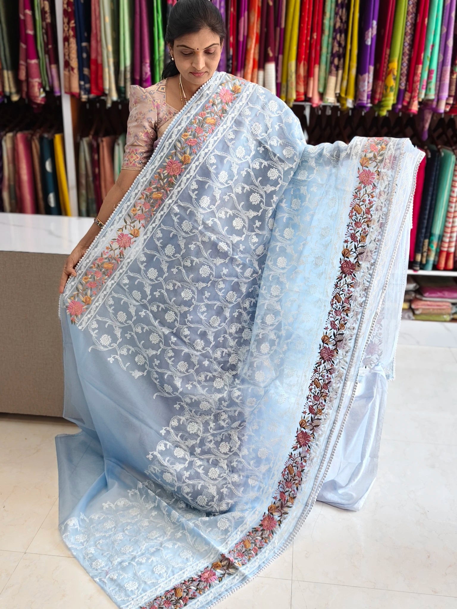 Kora Banarasi allover embroidery work saree